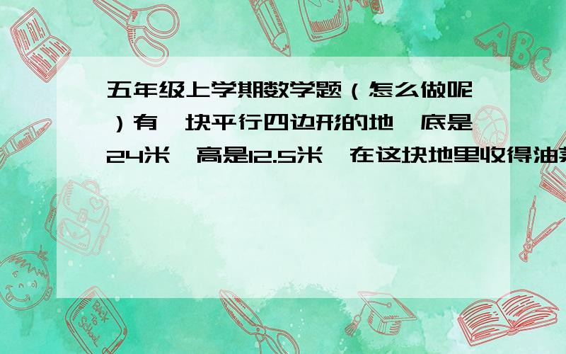 五年级上学期数学题（怎么做呢）有一块平行四边形的地,底是24米,高是12.5米,在这块地里收得油菜籽73.8千克,平均每公顷收多少千克油菜籽