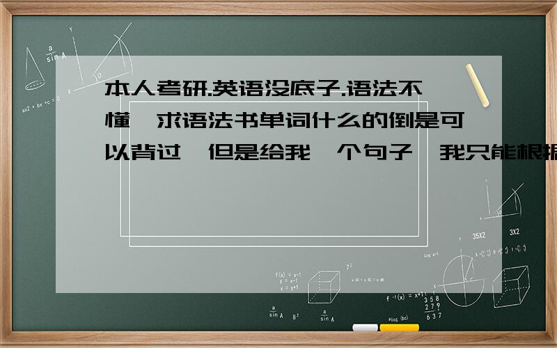 本人考研.英语没底子.语法不懂,求语法书单词什么的倒是可以背过,但是给我一个句子,我只能根据单词去组成不像一句话的句子.一个句子出来根本不知道是什么形式的句子.底子比较薄弱.现