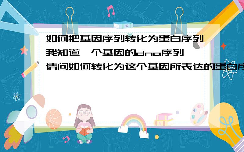 如何把基因序列转化为蛋白序列我知道一个基因的dna序列,请问如何转化为这个基因所表达的蛋白序列