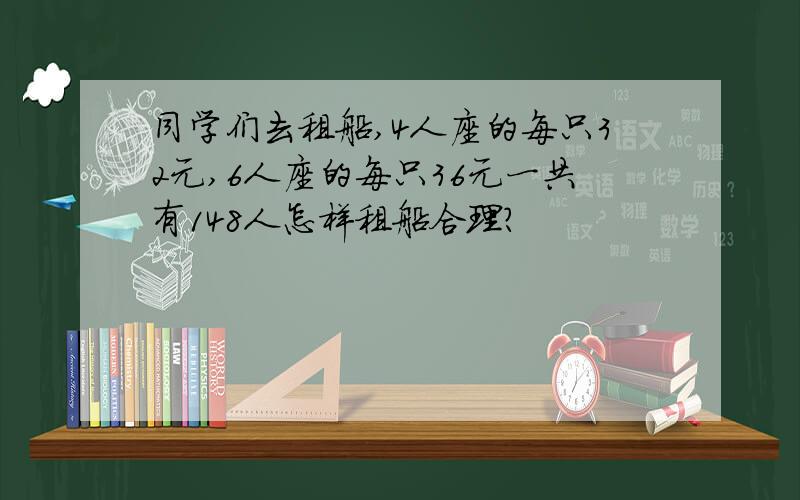 同学们去租船,4人座的每只32元,6人座的每只36元一共有148人怎样租船合理?