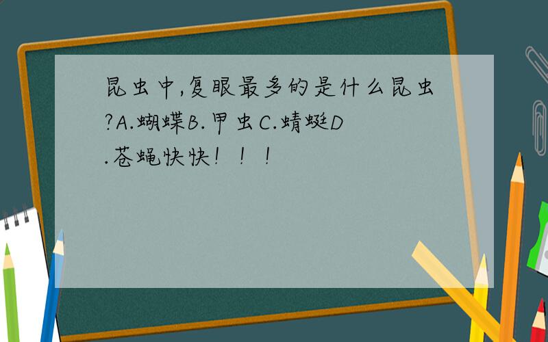 昆虫中,复眼最多的是什么昆虫?A.蝴蝶B.甲虫C.蜻蜓D.苍蝇快快！！！