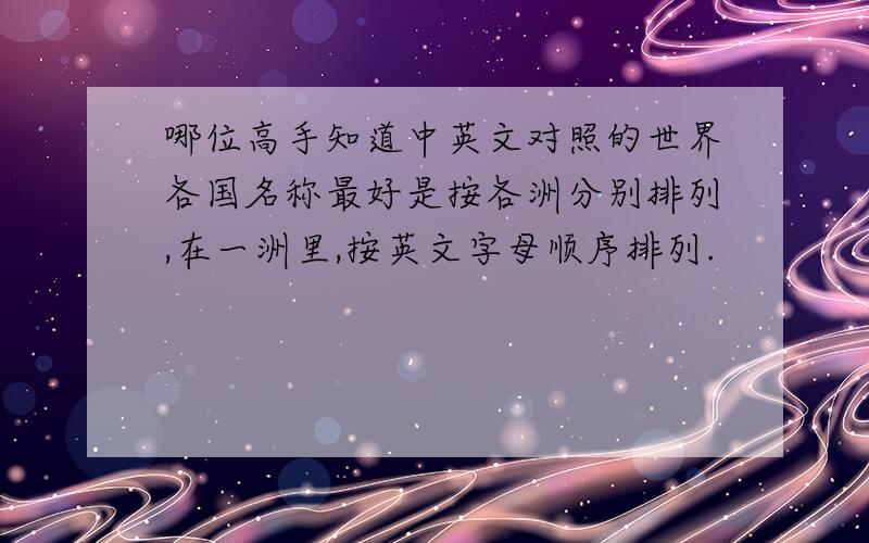 哪位高手知道中英文对照的世界各国名称最好是按各洲分别排列,在一洲里,按英文字母顺序排列.