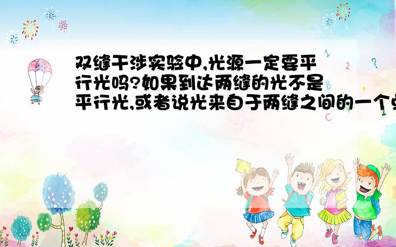 双缝干涉实验中,光源一定要平行光吗?如果到达两缝的光不是平行光,或者说光来自于两缝之间的一个点光源,还能出现明显干涉条纹么