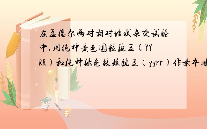 在孟德尔两对相对性状杂交试验中,用纯种黄色圆粒豌豆(YYRR)和纯种绿色皱粒豌豆（yyrr)作亲本进行杂交,F1再进行自交,F2的纯合体中与亲本表现性相同的概率