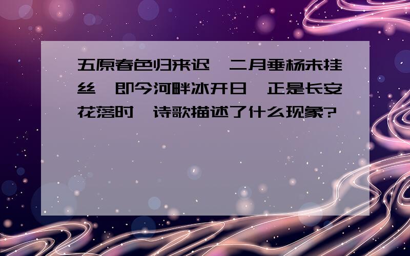 五原春色归来迟,二月垂杨未挂丝,即今河畔冰开日,正是长安花落时,诗歌描述了什么现象?