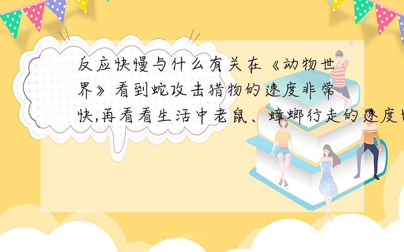 反应快慢与什么有关在《动物世界》看到蛇攻击猎物的速度非常快,再看看生活中老鼠、蟑螂行走的速度也非常快!如果从生理学的角度看,生物运动的反应的快慢是由什么决定的?好象有人说：