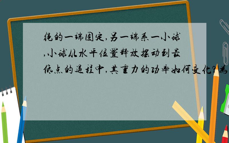 绳的一端固定,另一端系一小球,小球从水平位置释放摆动到最低点的过程中,其重力的功率如何变化?为什么竖直方向速度先增大呢?