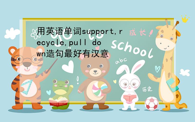 用英语单词support,recycle,pull down造句最好有汉意