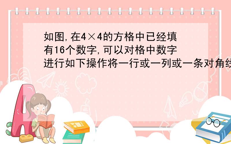 如图,在4×4的方格中已经填有16个数字,可以对格中数字进行如下操作将一行或一列或一条对角线上的数同时加上或减去一个自然数,能否经过有限次操作后使16个数相等?  过程~~~~~~4  7  6   1  3  8