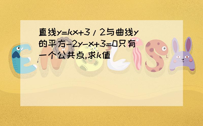 直线y=kx+3/2与曲线y的平方-2y-x+3=0只有一个公共点,求k值