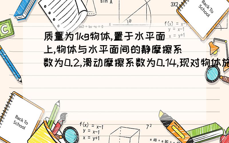 质量为1kg物体,置于水平面上,物体与水平面间的静摩擦系数为0.2,滑动摩擦系数为0.14,现对物体施水平拉现对物体施水平拉力F=t+0.96，则2s末物体的速度大小为   不好意思，没有分了，会做的帮