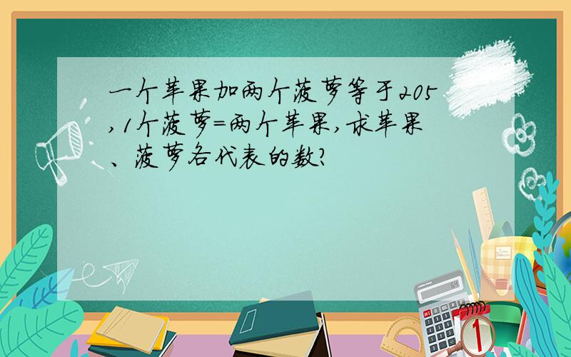 一个苹果加两个菠萝等于205,1个菠萝=两个苹果,求苹果、菠萝各代表的数?