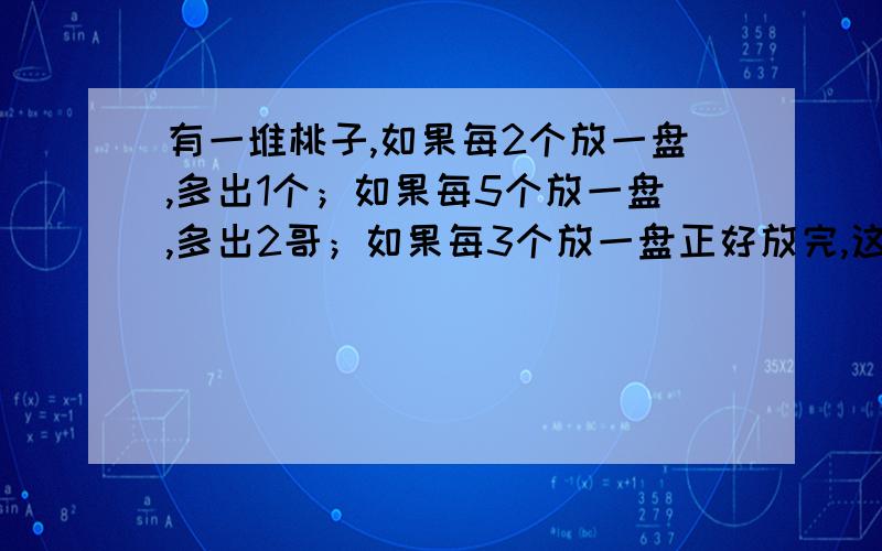 有一堆桃子,如果每2个放一盘,多出1个；如果每5个放一盘,多出2哥；如果每3个放一盘正好放完,这些桃子最少有多少个