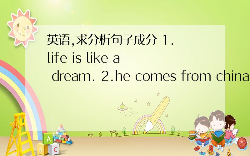 英语,求分析句子成分 1. life is like a dream. 2.he comes from china