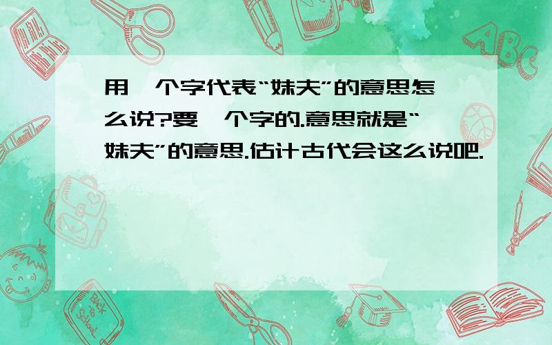 用一个字代表“妹夫”的意思怎么说?要一个字的.意思就是“妹夫”的意思.估计古代会这么说吧.