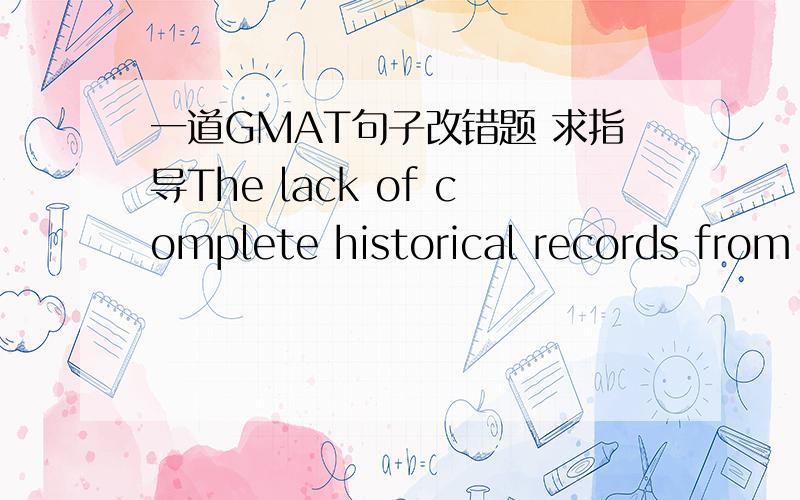 一道GMAT句子改错题 求指导The lack of complete historical records from the mid-to-late 1800’s have made some Black inventions difficult to trace to their originators.(A) have made some Black inventions difficult to trace to their originato