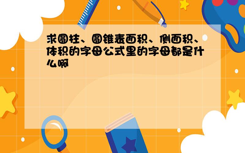 求圆柱、圆锥表面积、侧面积、体积的字母公式里的字母都是什么啊