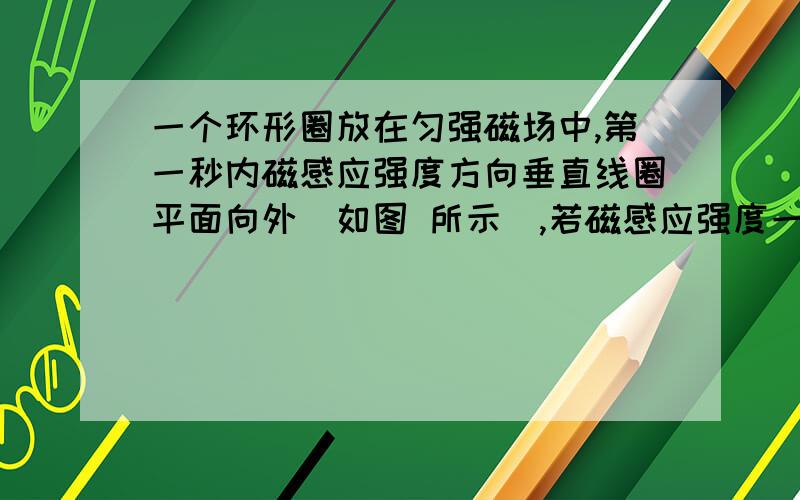 一个环形圈放在匀强磁场中,第一秒内磁感应强度方向垂直线圈平面向外(如图 所示),若磁感应强度一个环形圈放在匀强磁场中,第一秒内磁感应强度方向垂直线圈平面向外(如图 所示),若磁感应