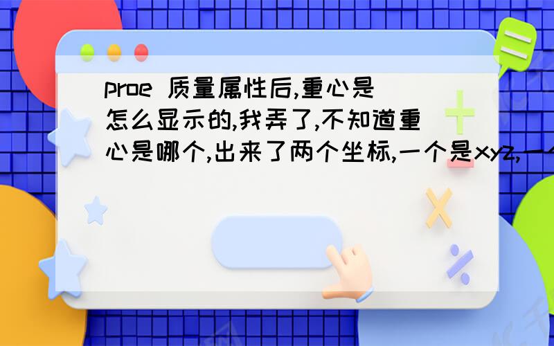 proe 质量属性后,重心是怎么显示的,我弄了,不知道重心是哪个,出来了两个坐标,一个是xyz,一个是123,这到底哪个是这个组件的重心啊?还是都不是呢?谁在教我下,