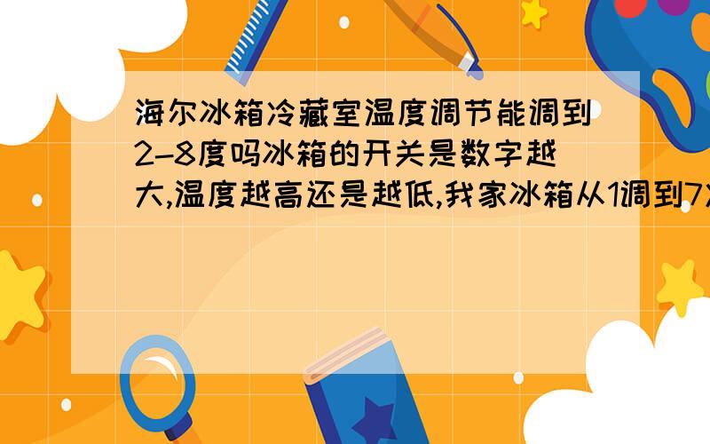 海尔冰箱冷藏室温度调节能调到2-8度吗冰箱的开关是数字越大,温度越高还是越低,我家冰箱从1调到7冷藏室老结冰,贴墙结冰,而冷藏室温度却有10.3度.到14度,怎么才能把冷藏室温度控制在2-8度