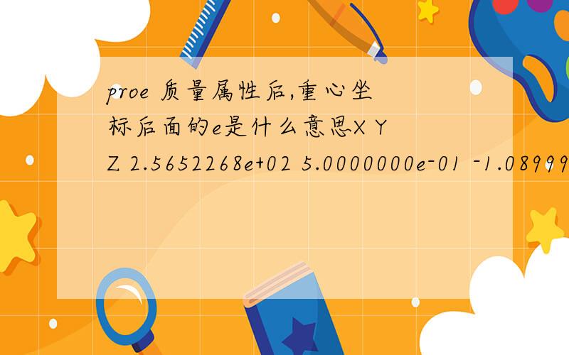 proe 质量属性后,重心坐标后面的e是什么意思X Y Z 2.5652268e+02 5.0000000e-01 -1.0899963e+02 MM这个的实际尺寸是多少？