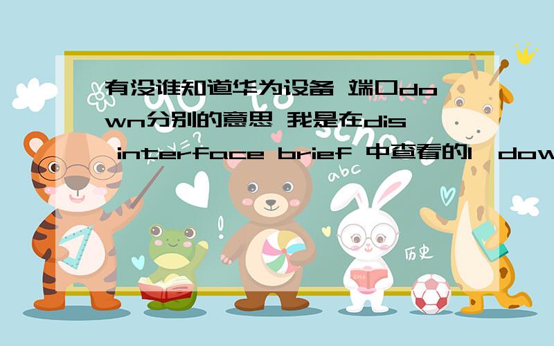 有没谁知道华为设备 端口down分别的意思 我是在dis interface brief 中查看的1*down是正常的管理shut down2只是在协议方面down（这种情况下该端口是什么意思 还可以用吗?）3down 那这种down又是什么意