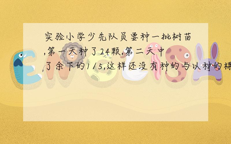 实验小学少先队员要种一批树苗,第一天种了24颗,第二天中了余下的1/5,这样还没有种的与以种的棵树同样多.这批树苗共有多少棵? (最好用算术式,懒得写解..- -)