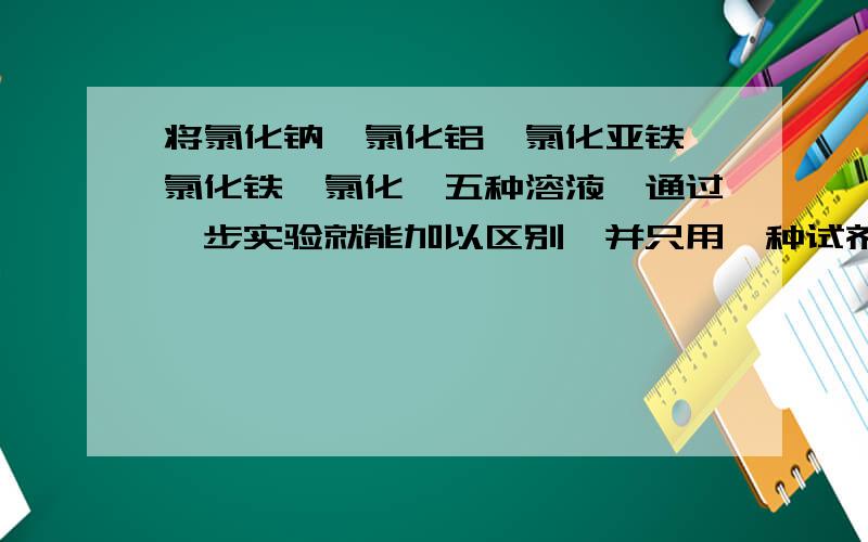 将氯化钠、氯化铝、氯化亚铁、氯化铁、氯化镁五种溶液,通过一步实验就能加以区别,并只用一种试剂,这种试剂（ ）A.KSCN B.BaCl2 C.NaOH D.HCl