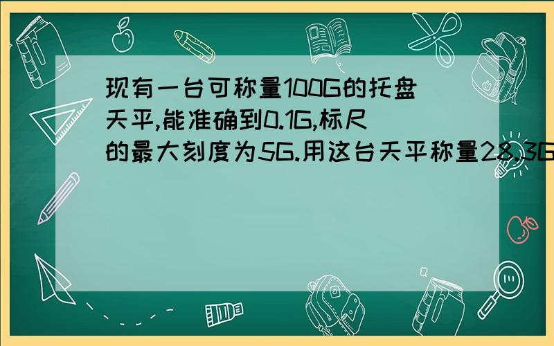 现有一台可称量100G的托盘天平,能准确到0.1G,标尺的最大刻度为5G.用这台天平称量28.3G药品,需取用的砝码是 A 25G一个,3G一个 B 20G一个,5G一个 C 20G一个,8G一个 D 10G两个,5G一个 3G一个选什么?