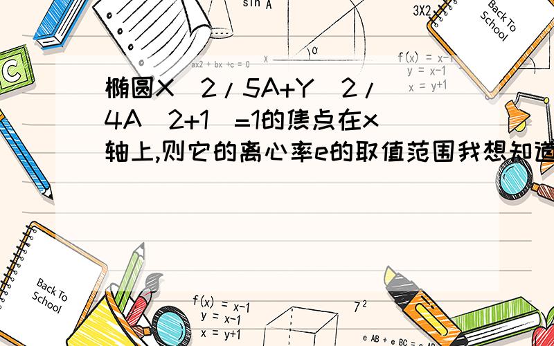 椭圆X^2/5A+Y^2/(4A^2+1)=1的焦点在x轴上,则它的离心率e的取值范围我想知道划红线部分是怎么算出来的？4/5是怎么得来的？无限感激，画错了，是红线下面那步！划红线的我知道怎么来的