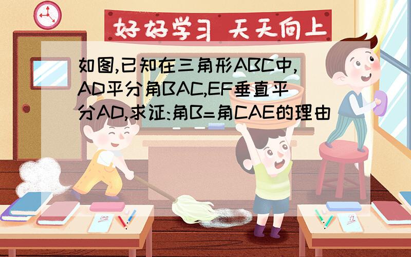 如图,已知在三角形ABC中,AD平分角BAC,EF垂直平分AD,求证:角B=角CAE的理由