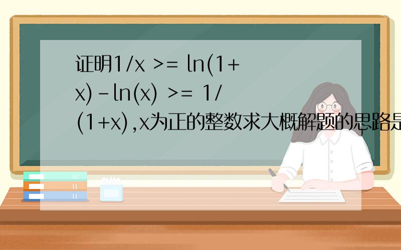 证明1/x >= ln(1+x)-ln(x) >= 1/(1+x),x为正的整数求大概解题的思路是怎么样的...解半天解不粗来QAQ