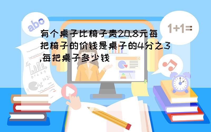 有个桌子比椅子贵20.8元每把椅子的价钱是桌子的4分之3,每把桌子多少钱