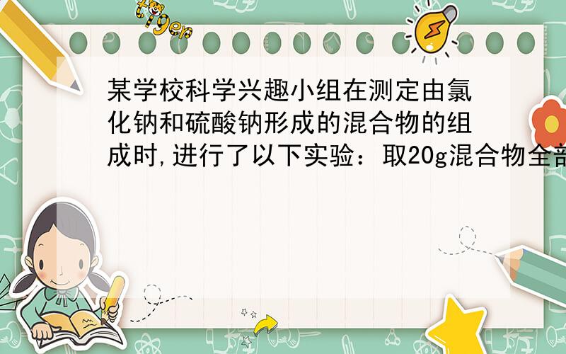 某学校科学兴趣小组在测定由氯化钠和硫酸钠形成的混合物的组成时,进行了以下实验：取20g混合物全部溶于水,将得到的溶液等分为4份,然后分别加入一定量未知质量分数的氯化钡溶液,实验