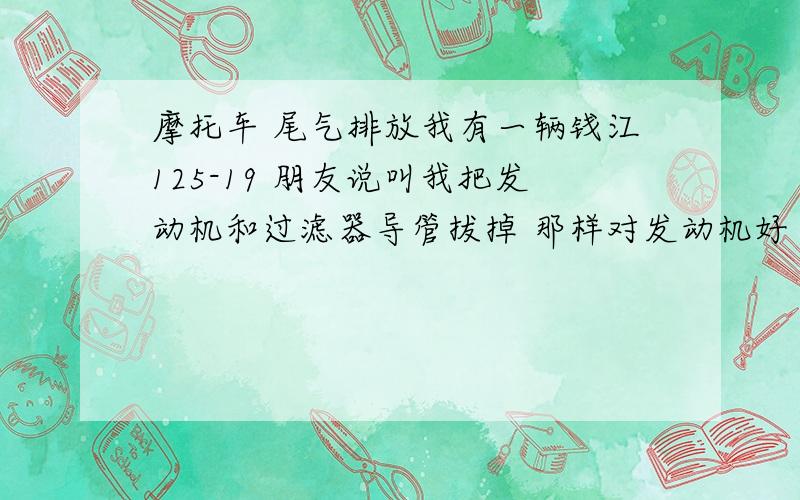 摩托车 尾气排放我有一辆钱江125-19 朋友说叫我把发动机和过滤器导管拔掉 那样对发动机好 我的是欧2标准的 拔掉后怎么样 不拔那