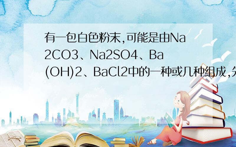 有一包白色粉末,可能是由Na2CO3、Na2SO4、Ba(OH)2、BaCl2中的一种或几种组成,先做如下实验：Ⅰ：将少量粉末放入烧杯中,加足量水,搅拌静置过滤,得到无色溶液及白色沉淀；Ⅱ：向Ⅰ过滤得到的