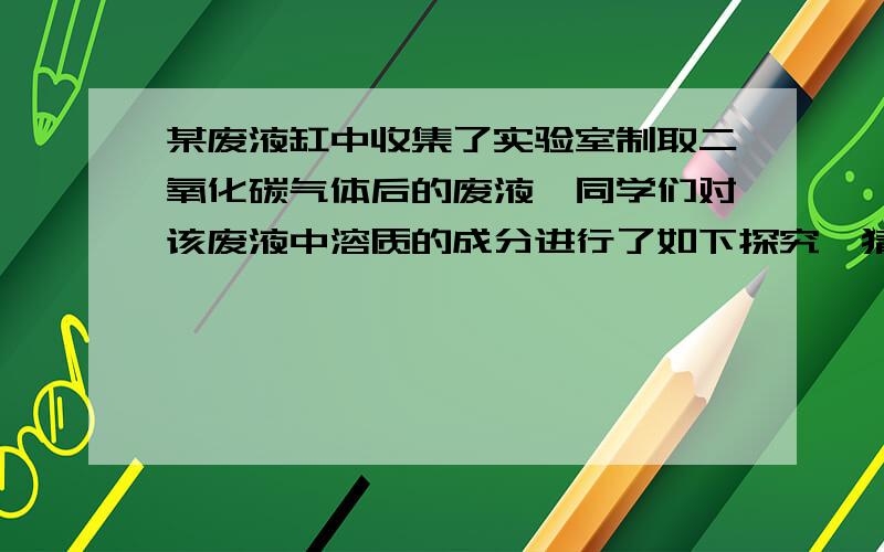 某废液缸中收集了实验室制取二氧化碳气体后的废液,同学们对该废液中溶质的成分进行了如下探究【猜想】一定含有CaCl2,还可能含有M,M是______.【查阅资料】CaCl2溶液呈中性【设计方案】（1