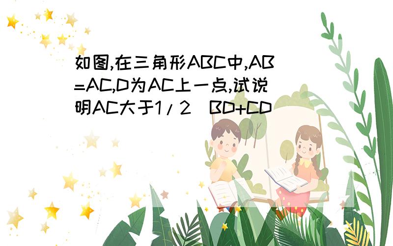 如图,在三角形ABC中,AB=AC,D为AC上一点,试说明AC大于1/2(BD+CD)