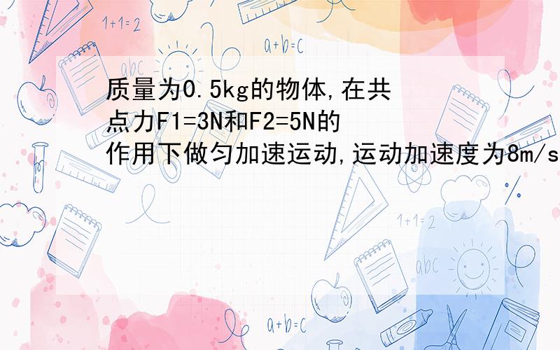 质量为0.5kg的物体,在共点力F1=3N和F2=5N的作用下做匀加速运动,运动加速度为8m/s2.则两共点力的合力大小还有合力与分力F1之间的夹角