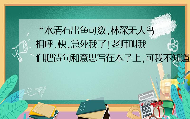 “水清石出鱼可数,林深无人鸟相呼.快,急死我了!老师叫我们把诗句和意思写在本子上,可我不知道怎么写.急死我了!