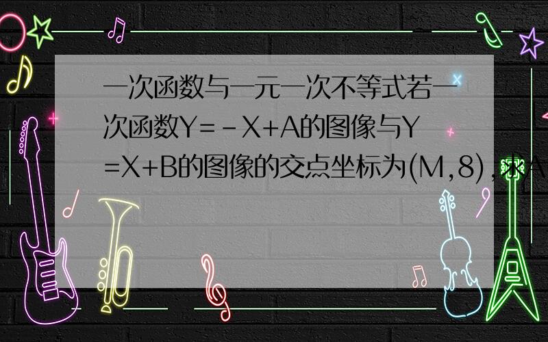 一次函数与一元一次不等式若一次函数Y=-X+A的图像与Y=X+B的图像的交点坐标为(M,8),求A+B的值·111