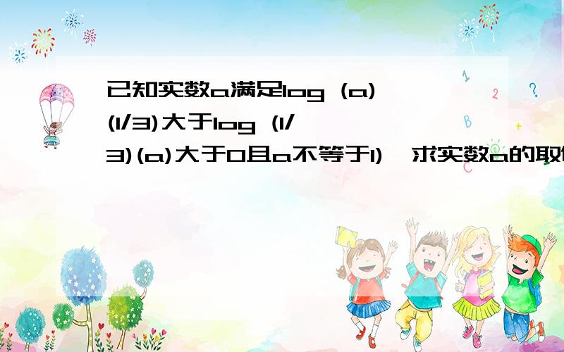 已知实数a满足log (a)(1/3)大于log (1/3)(a)大于0且a不等于1),求实数a的取值范围.补一句...知道答案没用.....已知实数a满足log (a)(1/3)大于log (1/3)(a),(a大于0且a不等于1),求实数a的取值范围.之前题目少