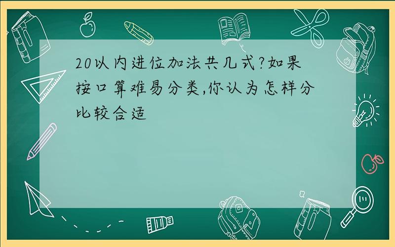 20以内进位加法共几式?如果按口算难易分类,你认为怎样分比较合适