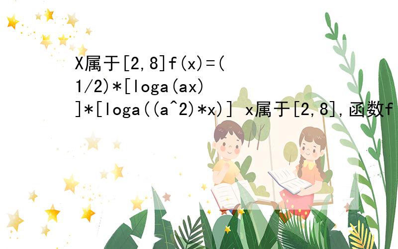 X属于[2,8]f(x)=(1/2)*[loga(ax)]*[loga((a^2)*x)] x属于[2,8],函数f(x)的最大值是1,最小值是-1/8 a=1/2怎么解的?高人帮一下吧