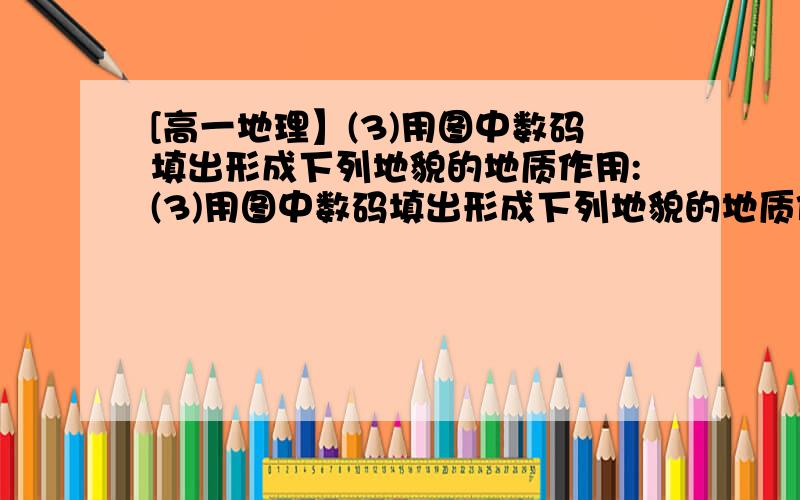 [高一地理】(3)用图中数码填出形成下列地貌的地质作用:(3)用图中数码填出形成下列地貌的地质作用：a．黄土高原的沟壑纵横________________________；b．大理岩的形成______________________________；c