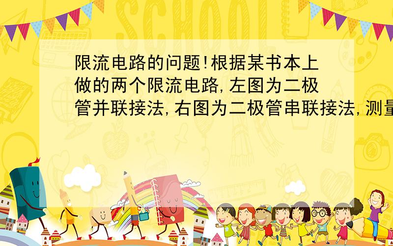 限流电路的问题!根据某书本上做的两个限流电路,左图为二极管并联接法,右图为二极管串联接法,测量得到二极管的压降约为0.8V.然后我用示波器测量电压变化情况.得到的结果是这样的.请问,