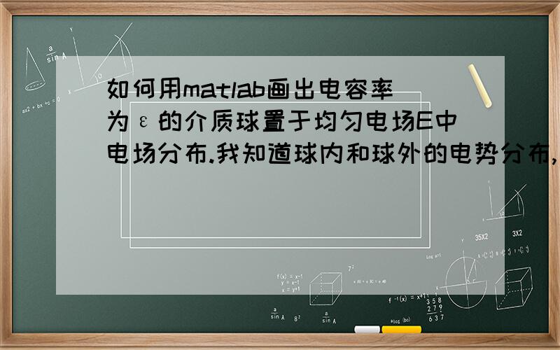 如何用matlab画出电容率为ε的介质球置于均匀电场E中电场分布.我知道球内和球外的电势分布,Φ1表示球外区域,Φ2表示球内区域,ε'表示球外电容率,ε表示球内电容率Φ1=-ERcosθ+((ε-ε')*ER^3cosθ)/((