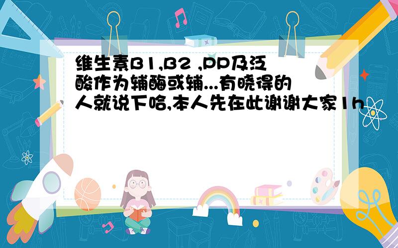 维生素B1,B2 ,PP及泛酸作为辅酶或辅...有晓得的人就说下哈,本人先在此谢谢大家1h