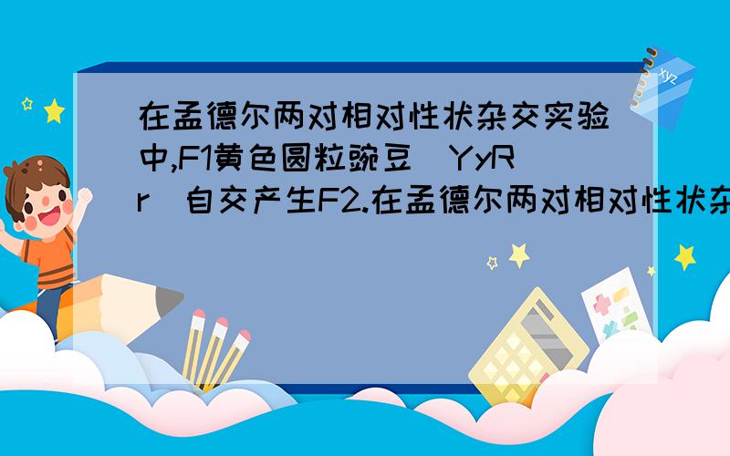 在孟德尔两对相对性状杂交实验中,F1黄色圆粒豌豆(YyRr)自交产生F2.在孟德尔两对相对性状杂交实验中,F1黄色圆粒豌豆（YyRr）自交产生F2.下列表述正确的是A．F1产生4个配子,比例为1：1：1：1B