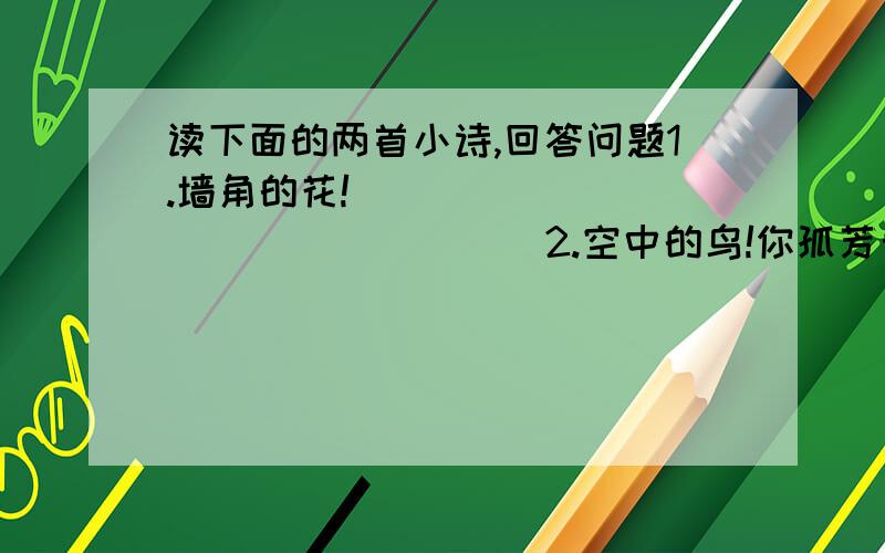 读下面的两首小诗,回答问题1.墙角的花!                          2.空中的鸟!你孤芳自赏时,                          何必和笼里的同伴争噪呢?天地便小了.                            你自有你的天地.这两首小